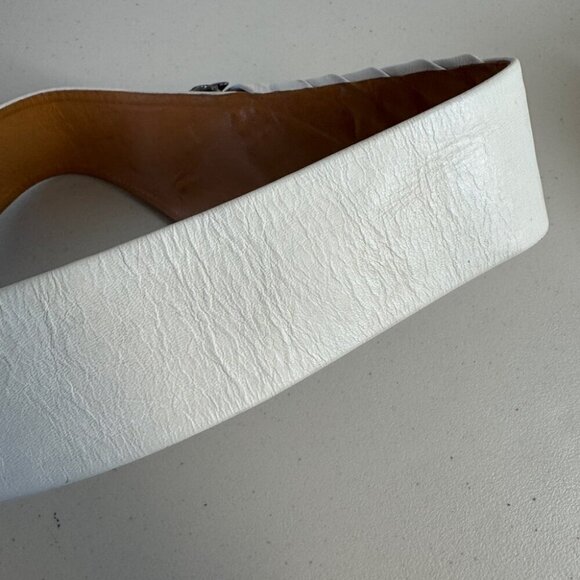 Vintage 80s Stefanie Kushner White Leather Belt Jeweled Feather Buckle Size S main image 15